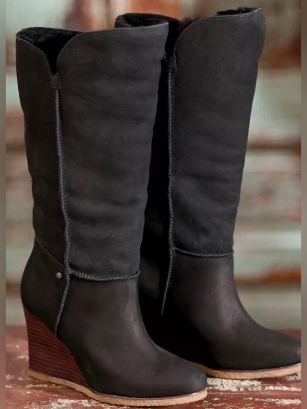 UGG Black Tall Wedge Winter Boots